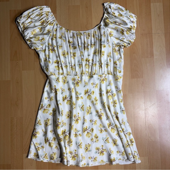 Doen Sera Gold Floral Silk Blend Babydoll Mini Dress Coquette Romantic - Picture 11 of 13